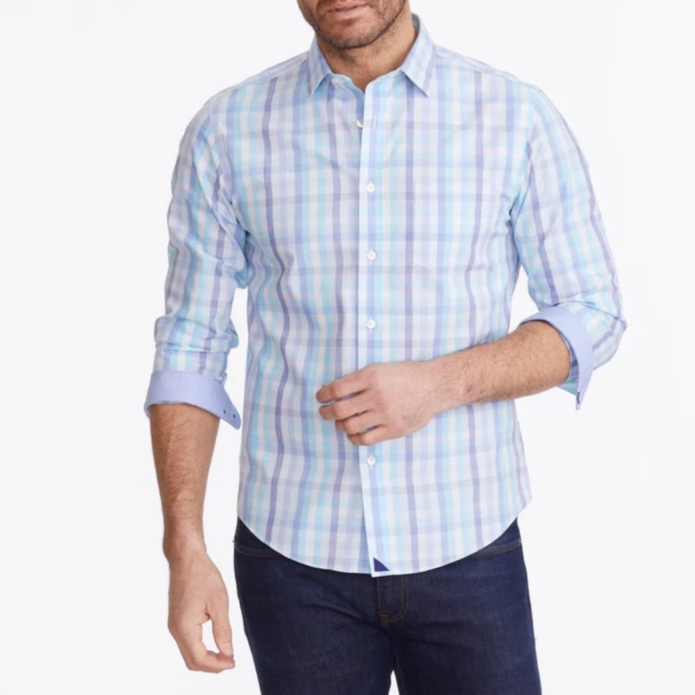Untuckit Blue Check Wrinkle Free Regular Fit Canaletto UK Shirt Size XL